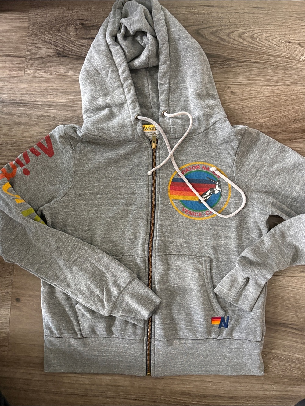 Aviator Nation Kids Heather Gray Zip Hoodie with Rainbow Patch